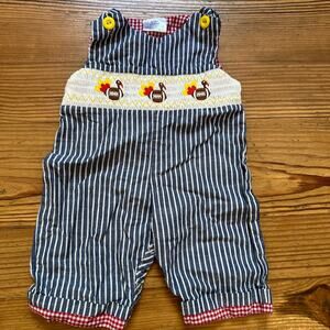 Blue white striped turkey‎ football smocked overall one piece SIZE 3M